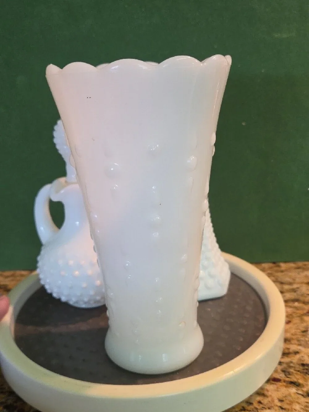 Milk Glass Hobnail Vase Cruet Bundle - White Home Accents